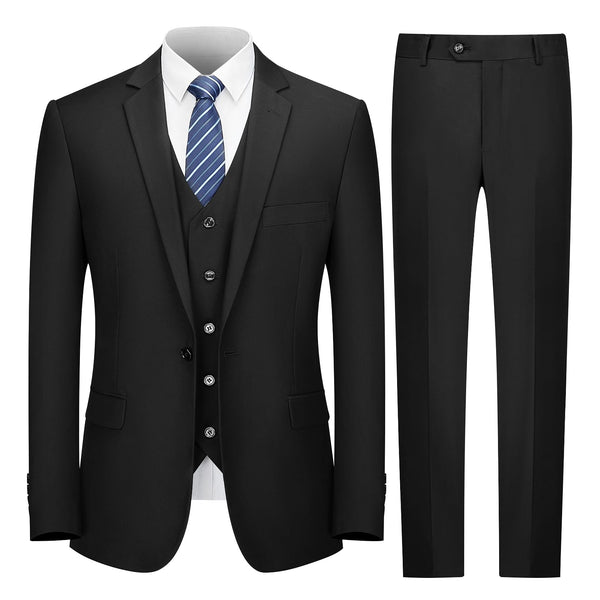 Cooper & Nelson Men's Suit Slim Fit, 3 Piece Suits for Men, One Button Jacket Vest Pants with Tie, Tuxedo Set Black L