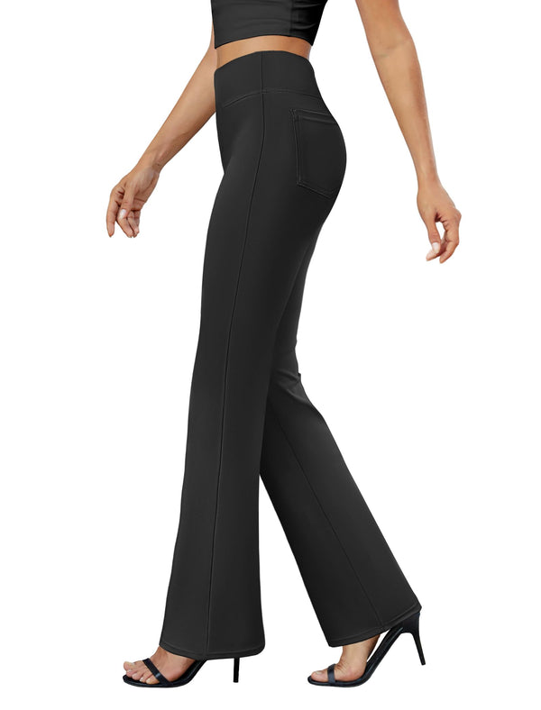 DLOODA Womens Bootcut Dress Pants Business Casual Work Pants with Pockets High Waist Stretchy Trousers Pull On Office Slacks Black