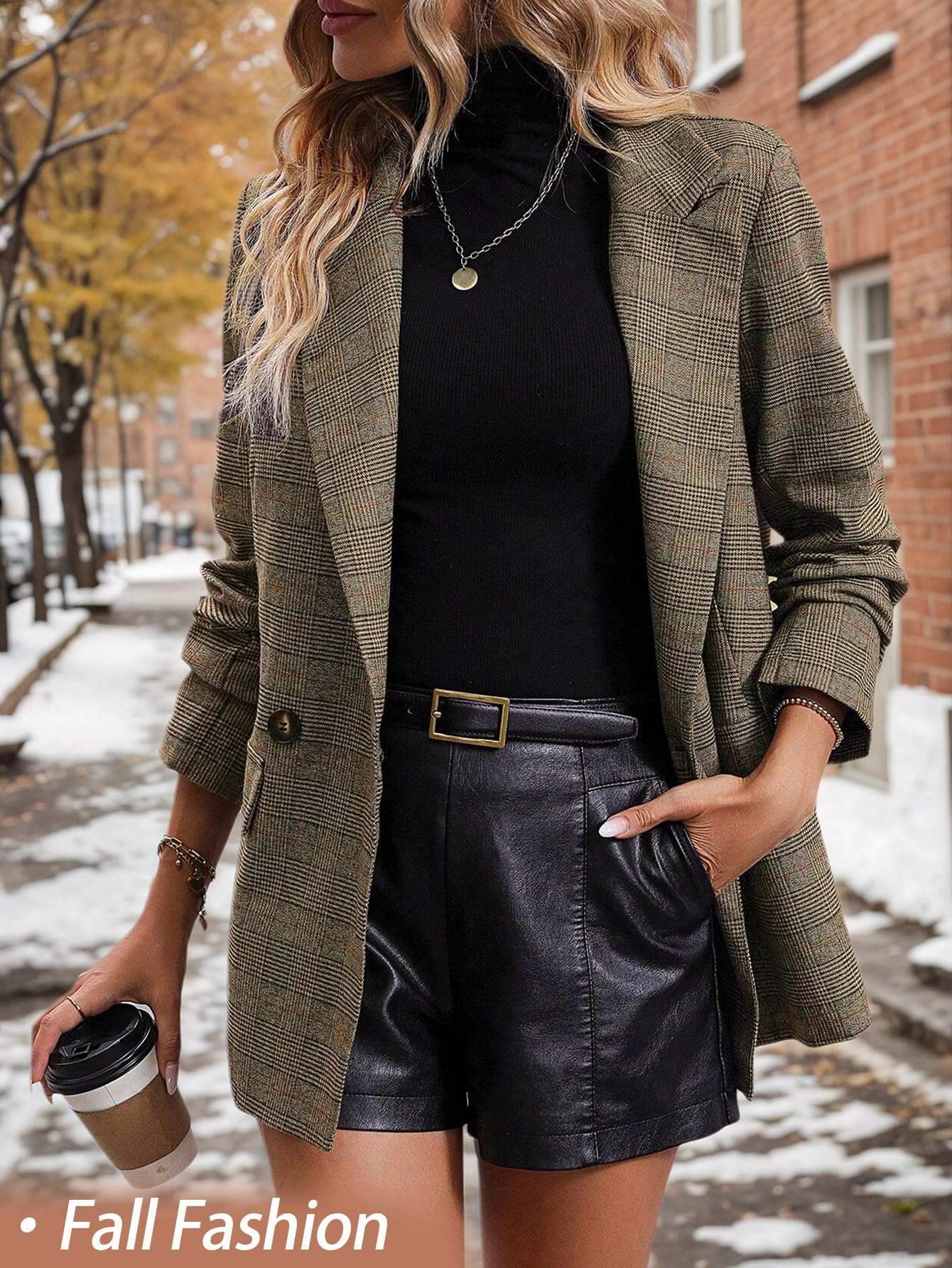 Mina Self Plaid Blazer Jackets for Women 2025 Brown Chocolate Fall Clothes Jacket Blouses Business Caual Outfits Tweed Airport Work Office Womens Clothing Blazers Trendy Fashion Women's Suit Outfit