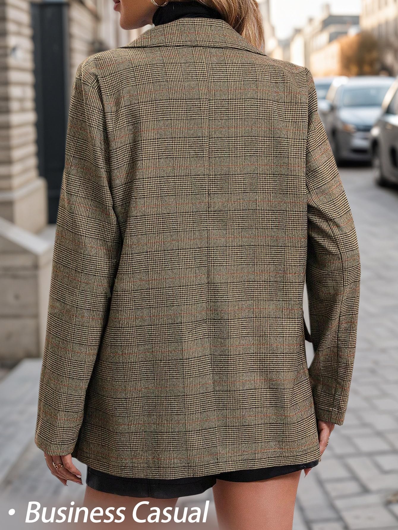 Mina Self Plaid Blazer Jackets for Women 2025 Brown Chocolate Fall Clothes Jacket Blouses Business Caual Outfits Tweed Airport Work Office Womens Clothing Blazers Trendy Fashion Women's Suit Outfit