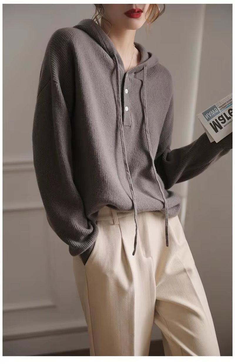 Long Sleeve Women Cashmere Hoodie Autumn and Winter Hooded Cashmere Sweater Cashmere Sweater Women